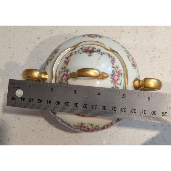 Haviland & Co Limoges Cream Sugar Bowl Gold Handles Bouquet Urn design - Picture 10 of 16